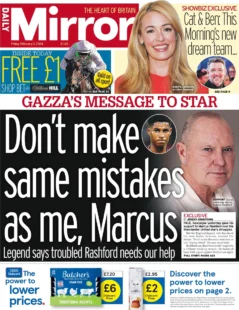 Daily Mirror – Gazza’s message to star: Don’t make same mistakes as me Marcus  