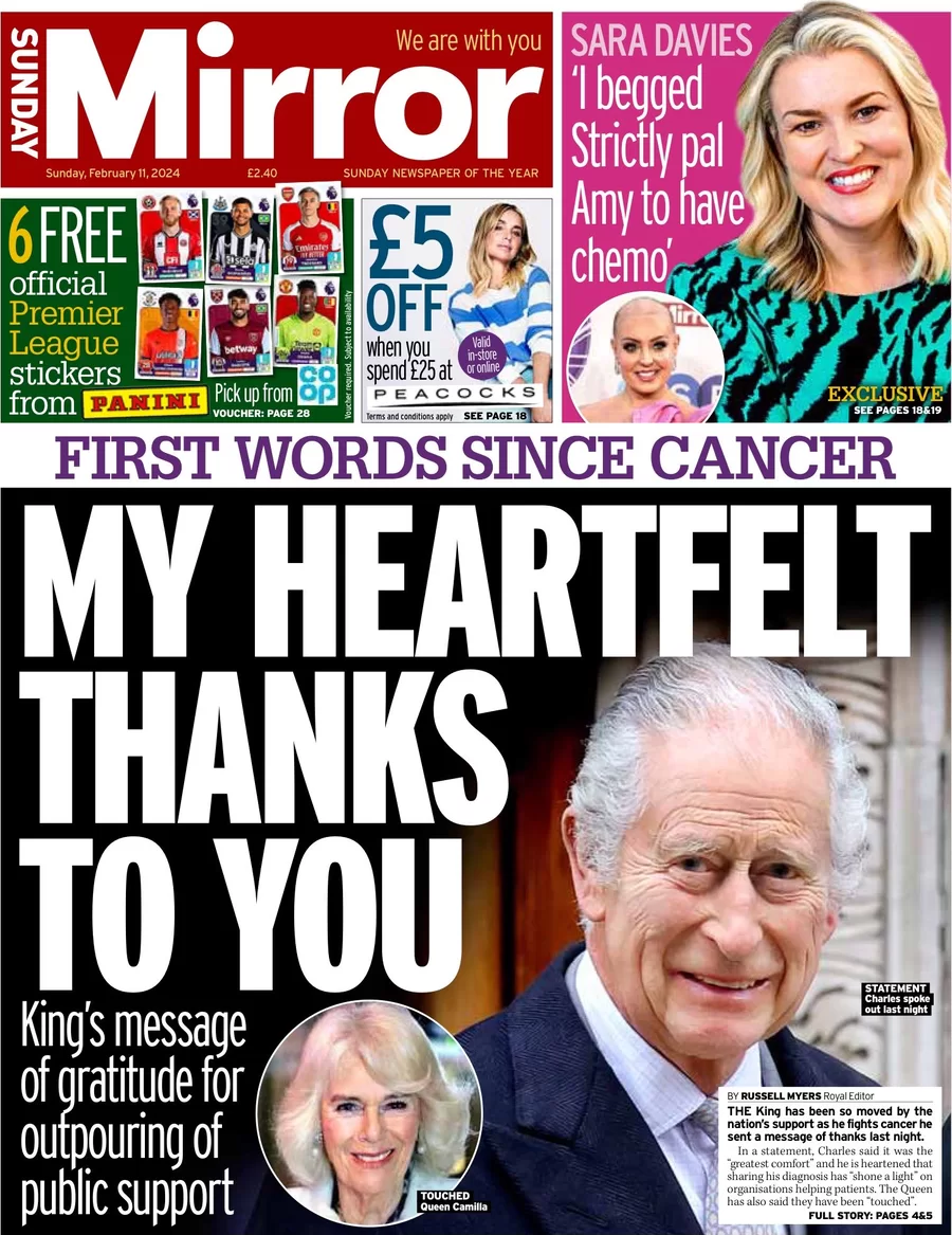 Sunday Mirror – King Charles: My Heartfelt thanks to you