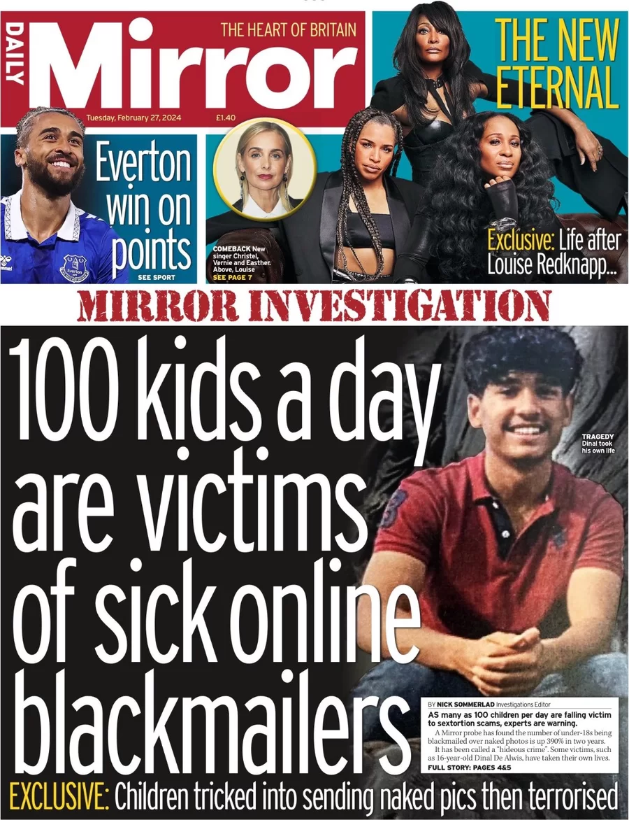 Daily Mirror - 100 kids a day are victims of sick online blackmailers