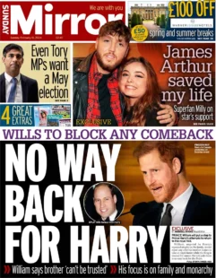 Sunday Mirror – ‘No way back for Harry’ 