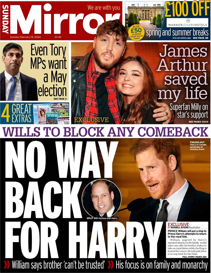 Sunday Mirror - ‘No way back for Harry’
