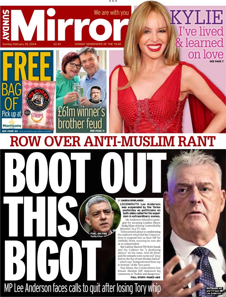 Sunday Mirror - Boot out this bigot