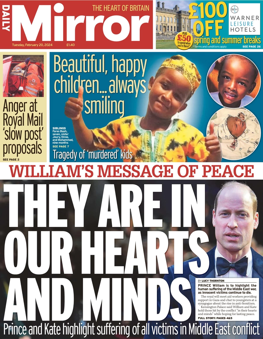 Daily Mirror - William’s message of peace: They are in our hearts and minds 