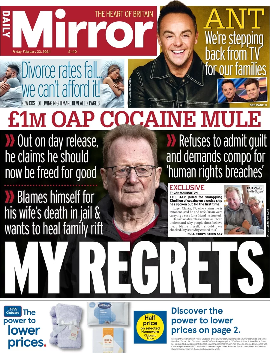 Daily Mirror - £1m OAP cocaine mule: My Regrets