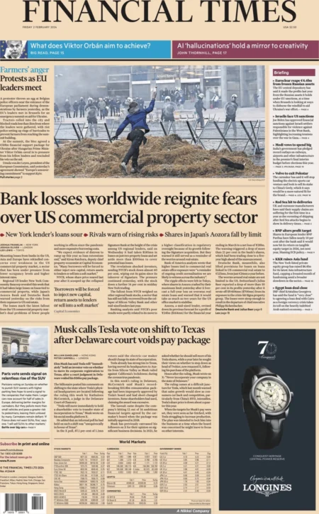 Financial Times - Bank losses worldwide reignite fears over US commercial property sector 