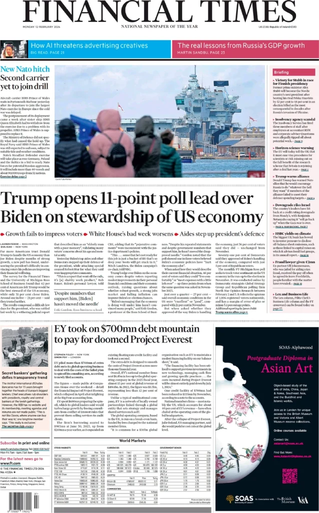 Financial Times – Trump opens 11-point lead over Biden on stewardship of US economy Financial Times – Trump opens 11-point lead over Biden on stewardship of US economy