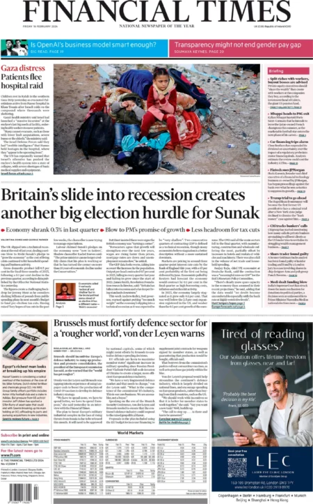 Financial Times - Britain’s slide into recession creates another big election hurdle for Sunak 