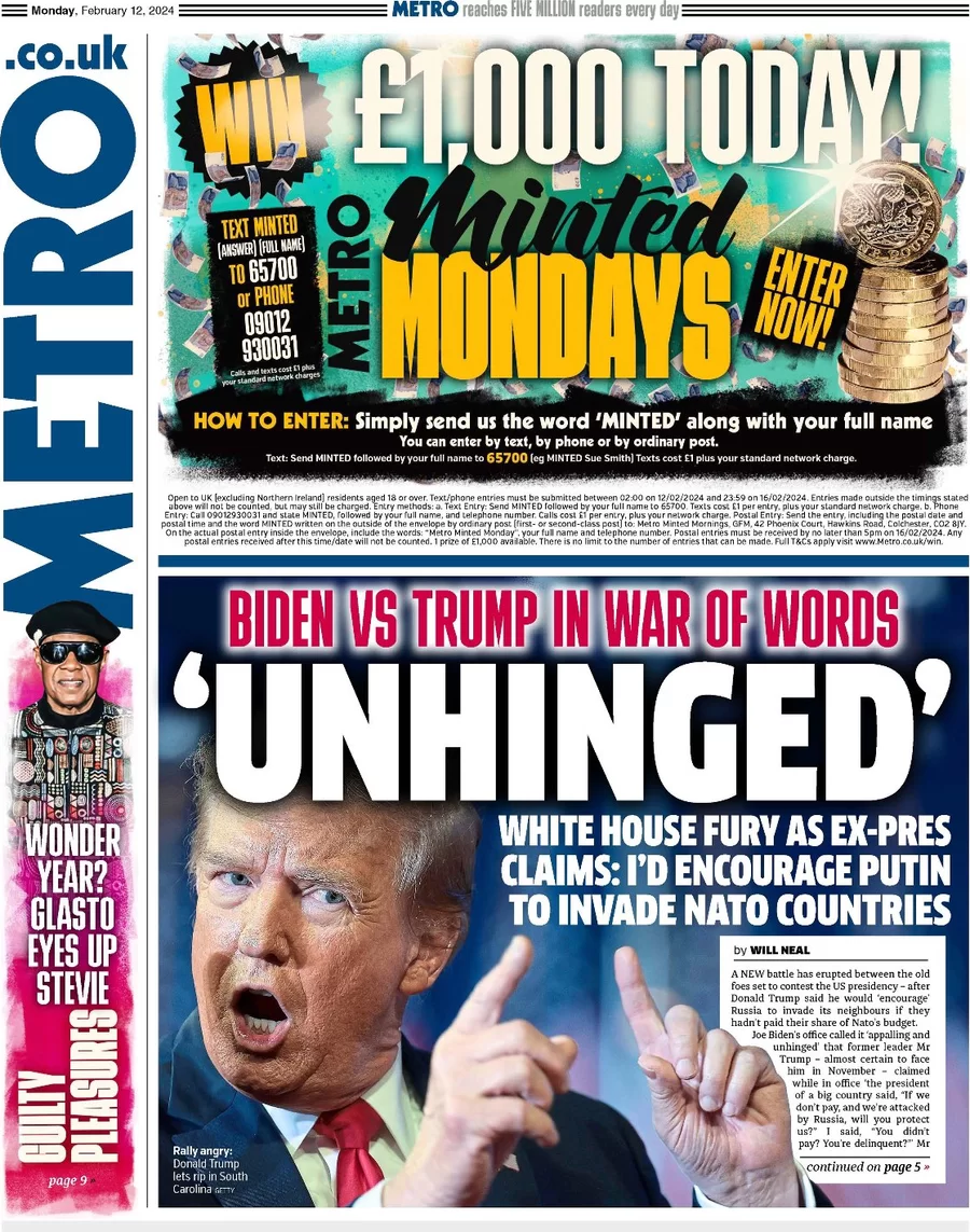 Metro - Trump vs Biden in war of words: ‘Unhinged’ 