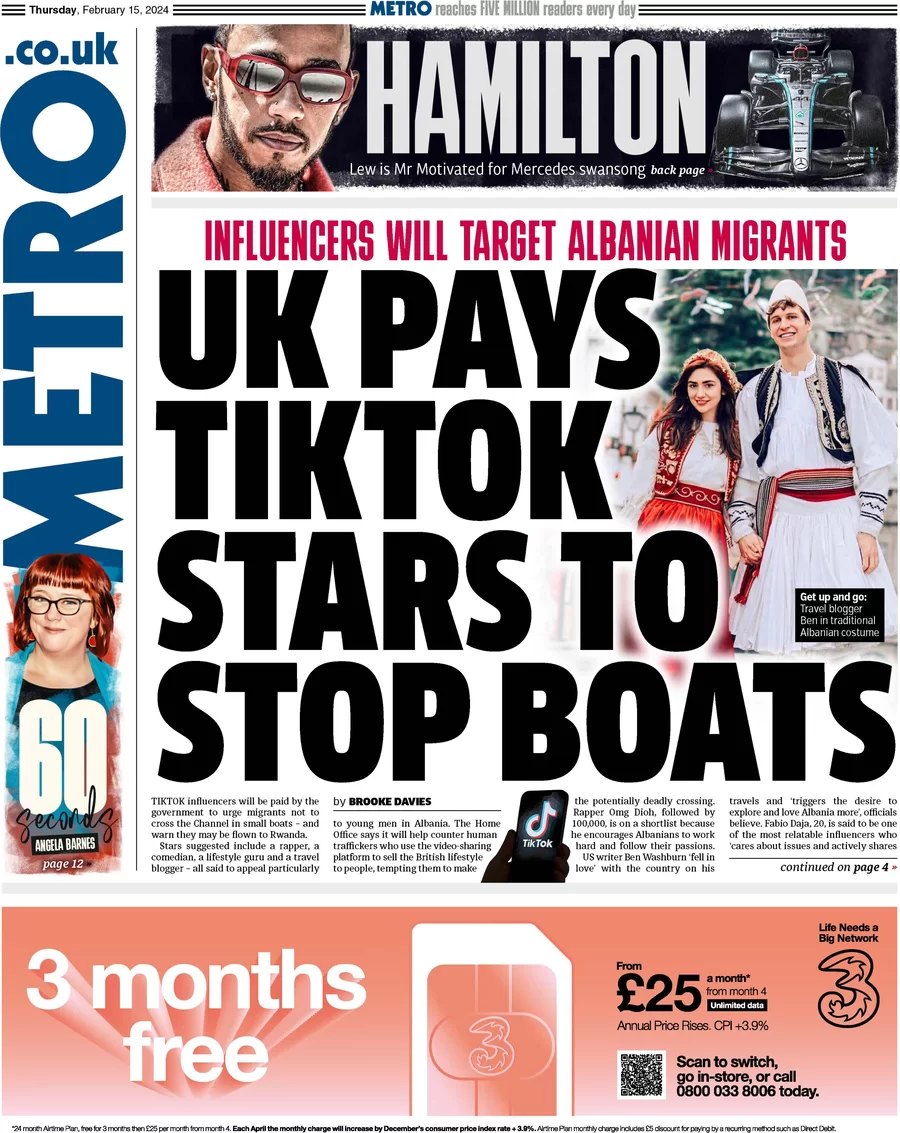 Metro - UK pays TikTok stars to stop the boats