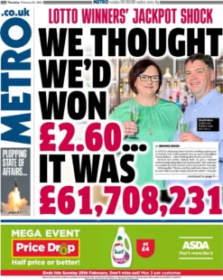 Metro – Lotto winners jackpot shock: ‘We thought we’d won £2.60 … it was £61 million’ 