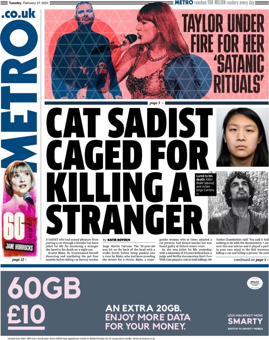 Metro - Cat sadist caged for killing a stranger 