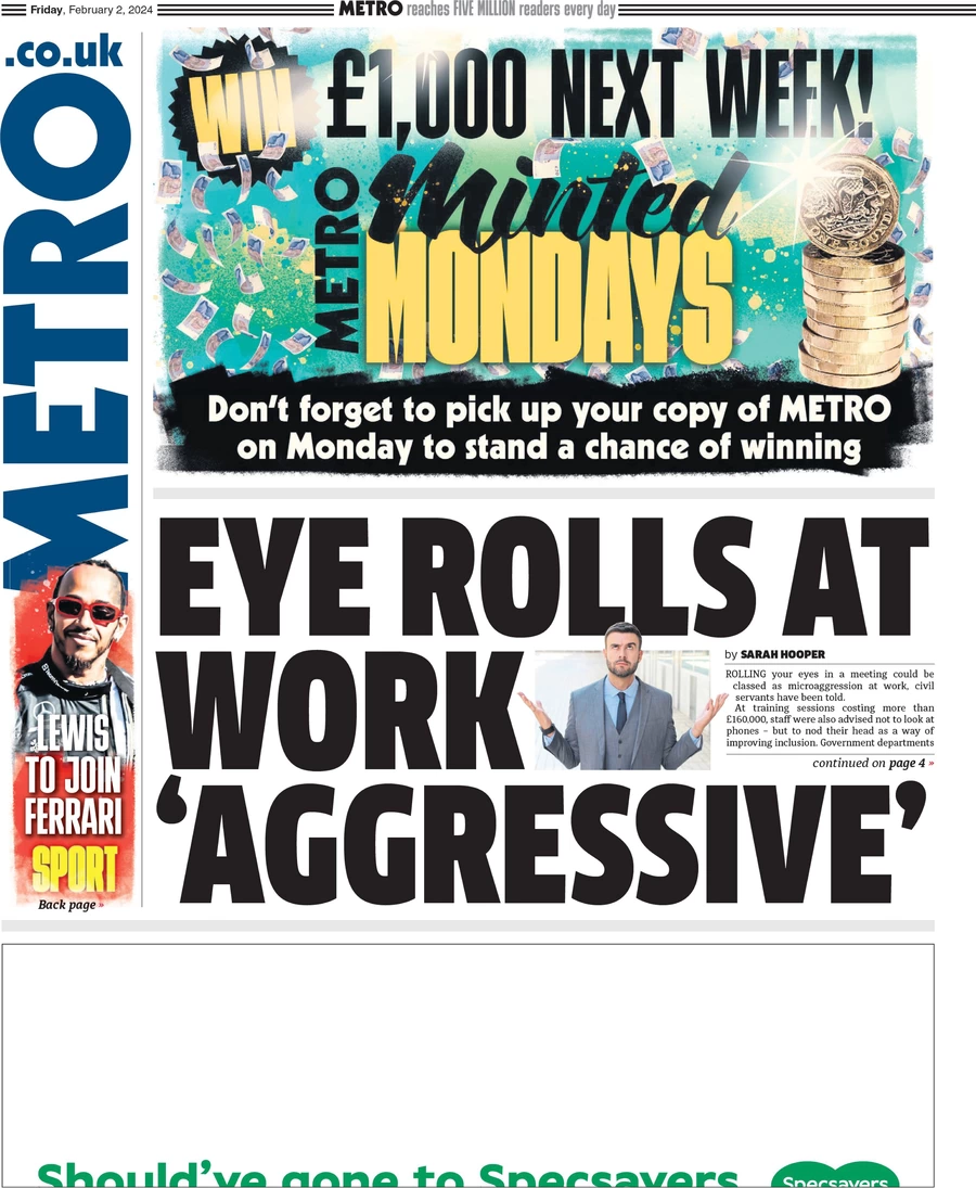 Metro - Eye rolls at work ‘aggressive’ 