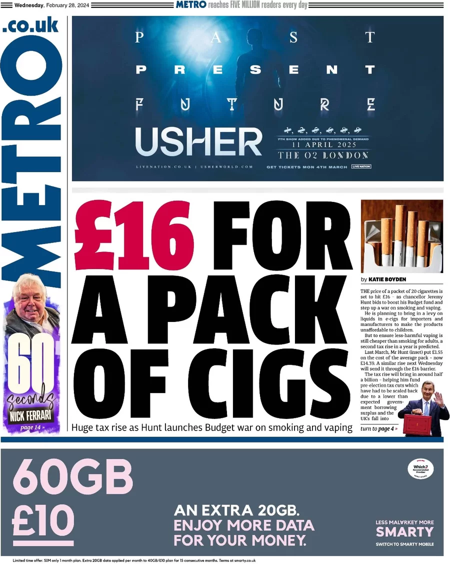 Metro - £16 for a pack of cigs 