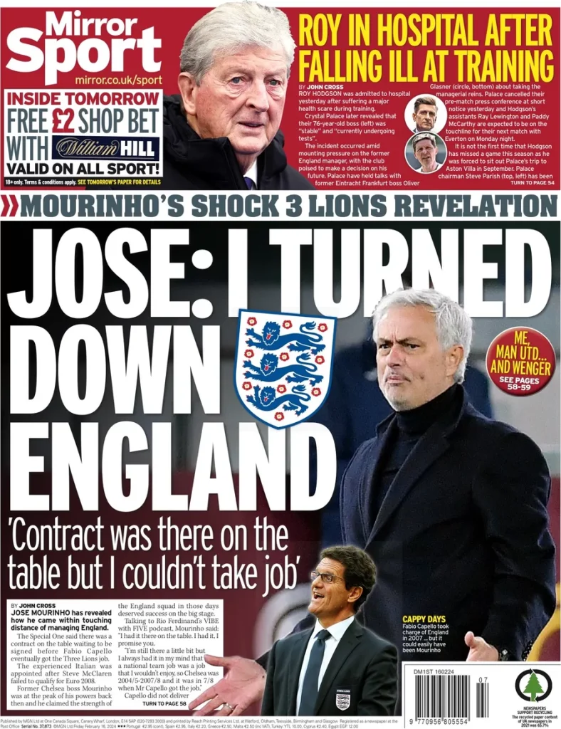 Mirror Sport - Jose: I turned down England  