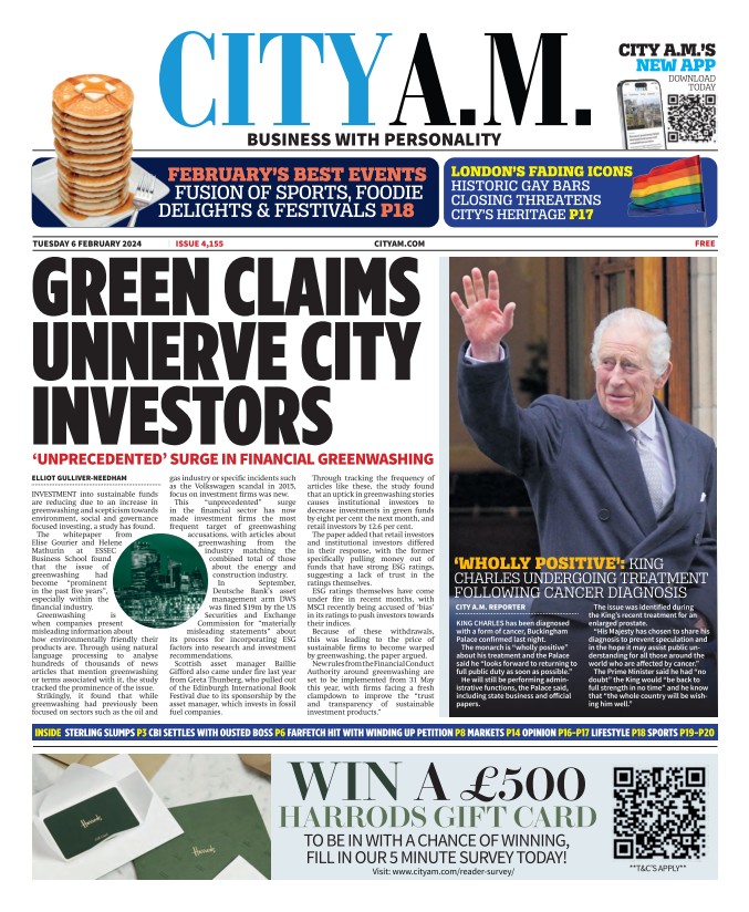 CITY AM - Green claims unnerve city investors 

