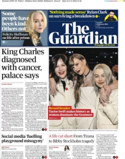 The Guardian – King Charles diagnosed with cancer, Palace says 