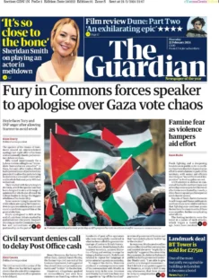 The Guardian – Fury in Commons forces speaker to apologise over Gaza vote chaos’ 