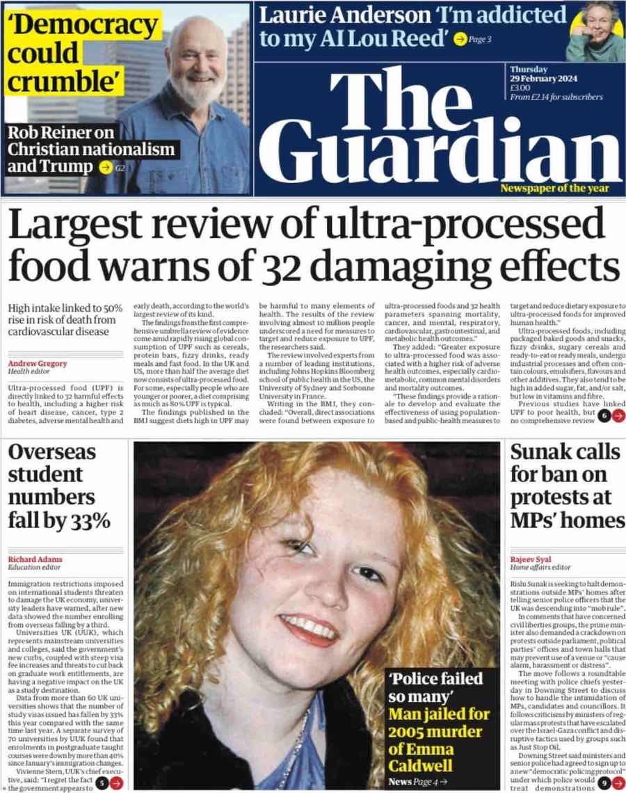 The Guardian - Largest review of ultra-processed food warns of 32 damaging effects