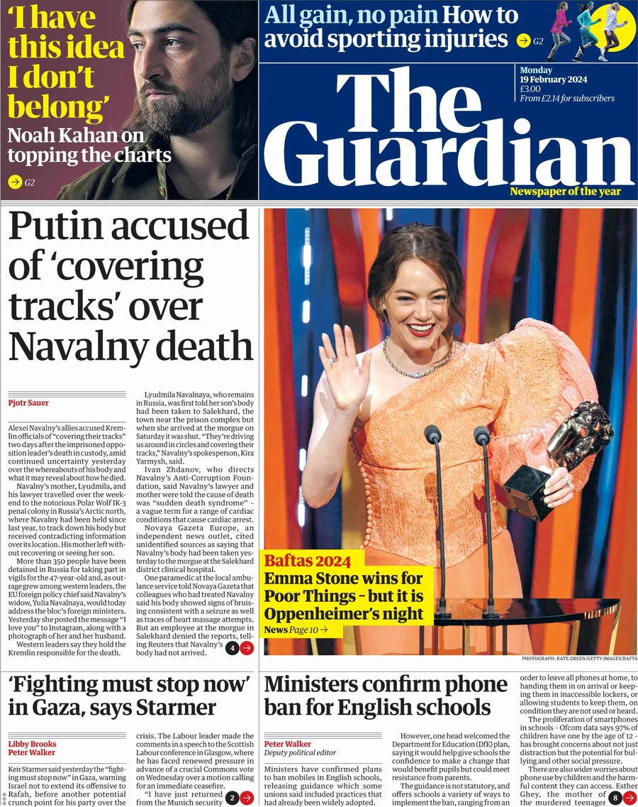 The Guardian - ‘Putin accused of covering tracks over Navalny’s death’