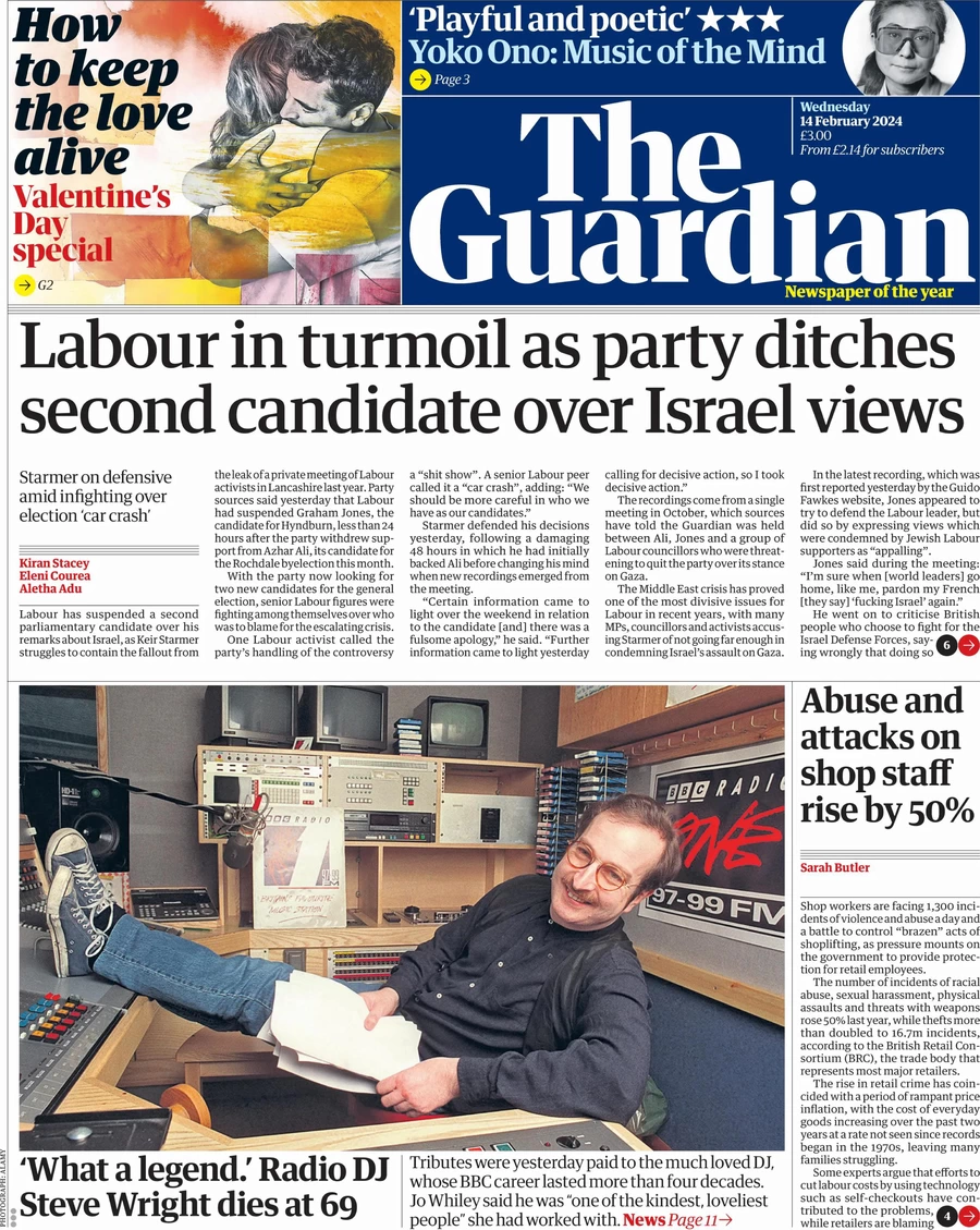 The Guardian - Labour in turmoil as party ditches second candidate over Israel views 