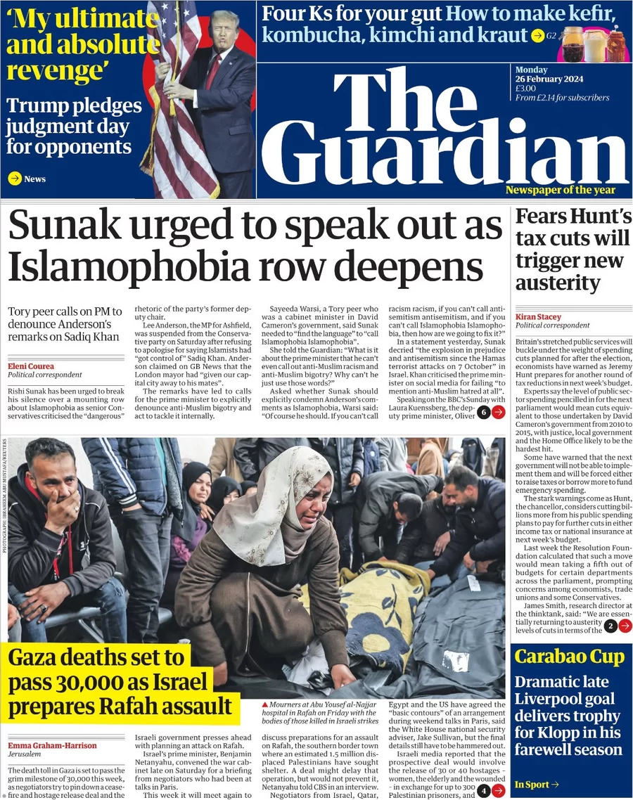The Guardian - Sunak urged to speak out as Islamophobia row deepens 
