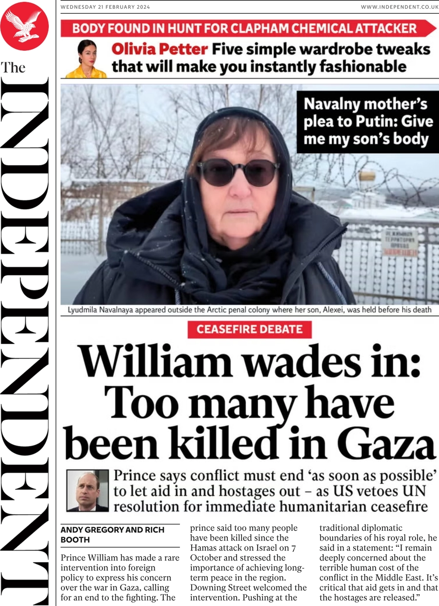 The Independent - William wades in: Too many have been killed in Gaza