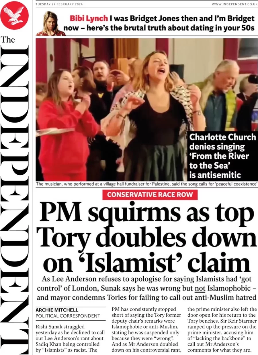 The Independent - PM squirms as top Tory doubles down on Islamists' claims