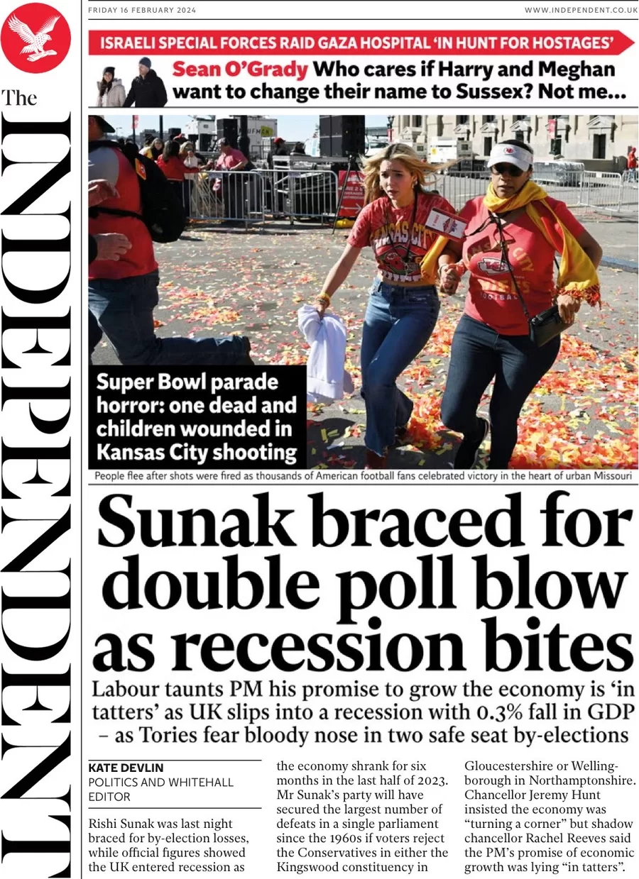The Independent - Sunak braced for double poll blow as recession bites 