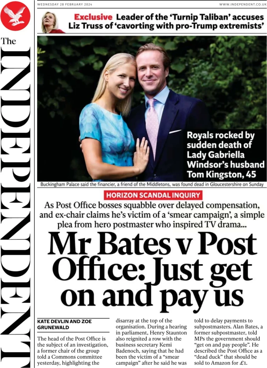 The Independent - Mr Bates v Post Office: Just get on and pay us