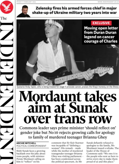 The Independent – ‘Mordaunt takes aim at Sunak over trans row’ 