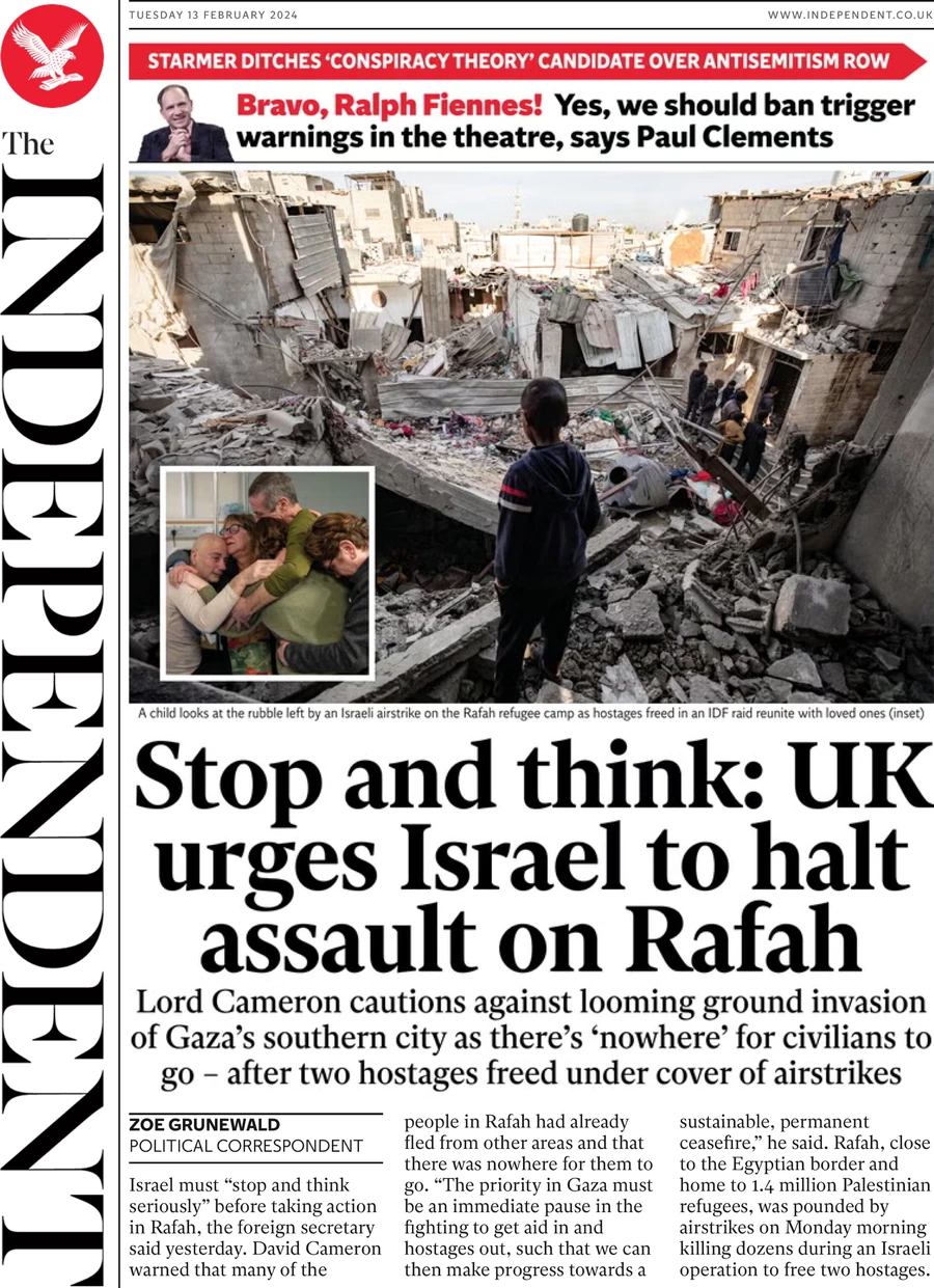 The Independent: Stop and Think: UK urges Israel to halt assault on Rafah