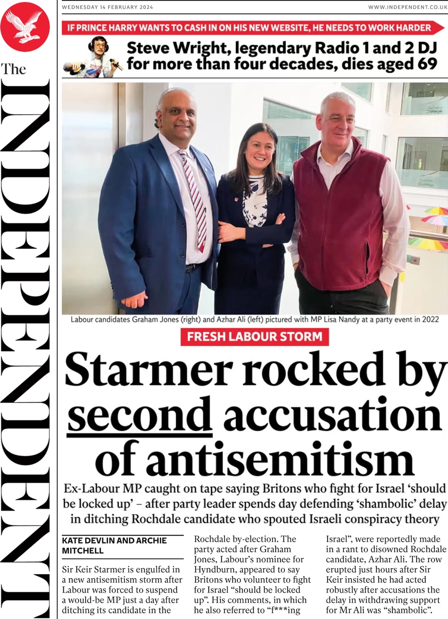 The Independent - Starmer rocked by second accusation of antisemitism 