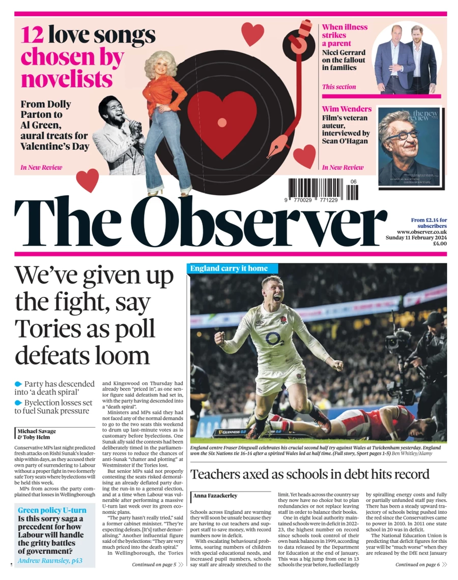 The Observer – We’ve given up the fight, say Tories as poll defeats loom