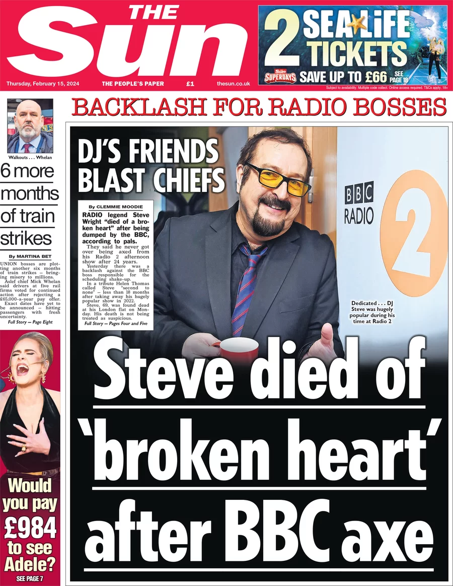 The Sun - Steve died of a broken heart after BBC axe