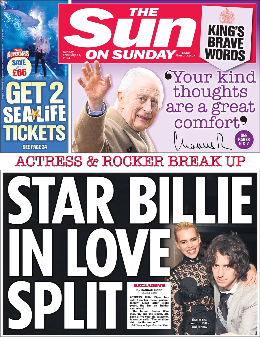 The Sun On Sunday – Star Billie in love split
