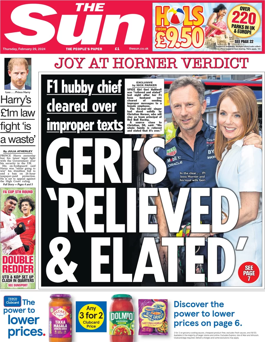 The Sun - Geri’s relieved and elated 