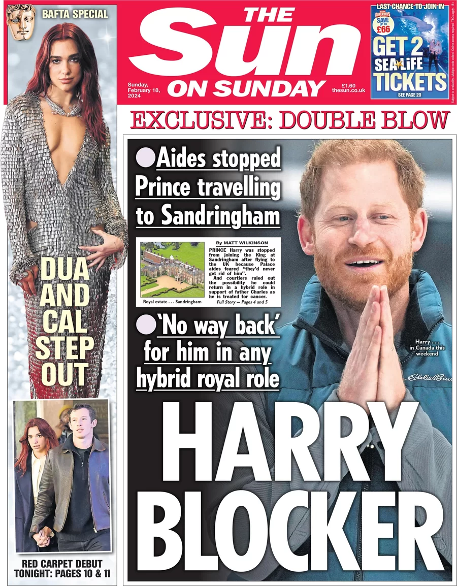 The Sun on Sunday - ‘Harry blocker: There’s no way back for Harry’
