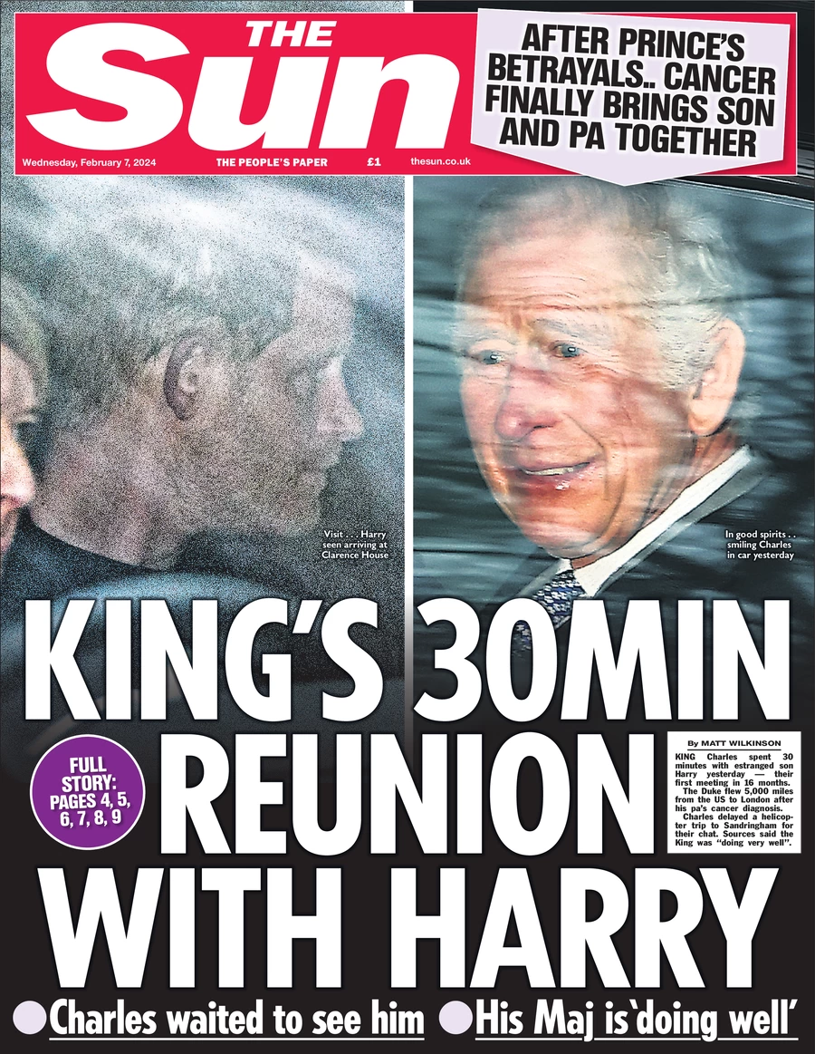 The Sun - King’s 30-minute reunion with Harry 