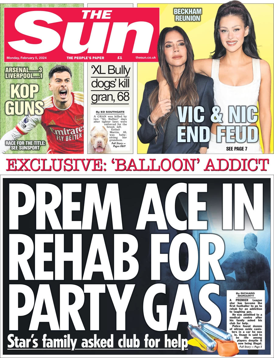 The Sun - Premier League ace in rehab for party gas 