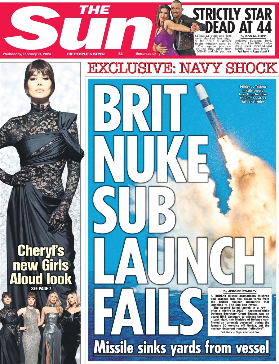 The Sun - Brit nuke sub launch fails 