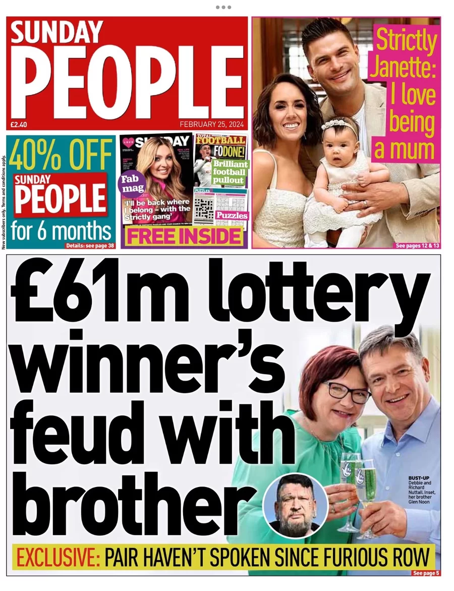 Sunday People - £61m lottery winner’s feud with brother 