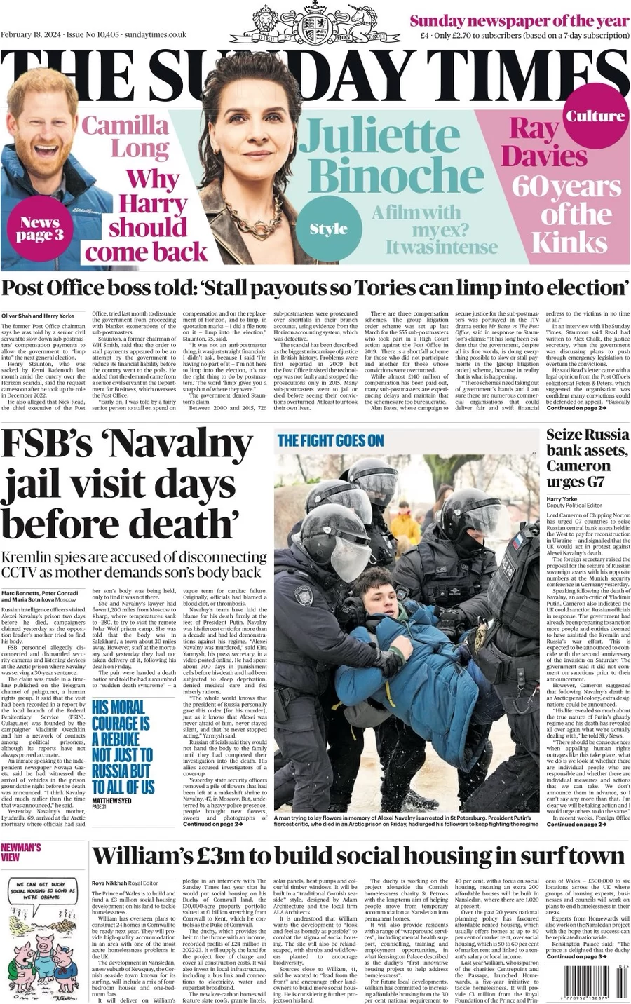The Sunday Times - ‘FSB’s Navalny jail visit day before death’