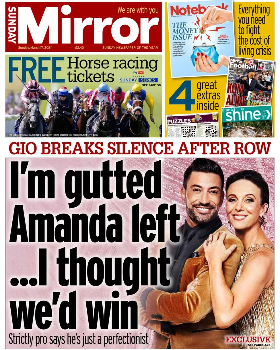 Sunday Mirror - Gio breaks silence: I’m gutted Amanda left … I thought we’d win