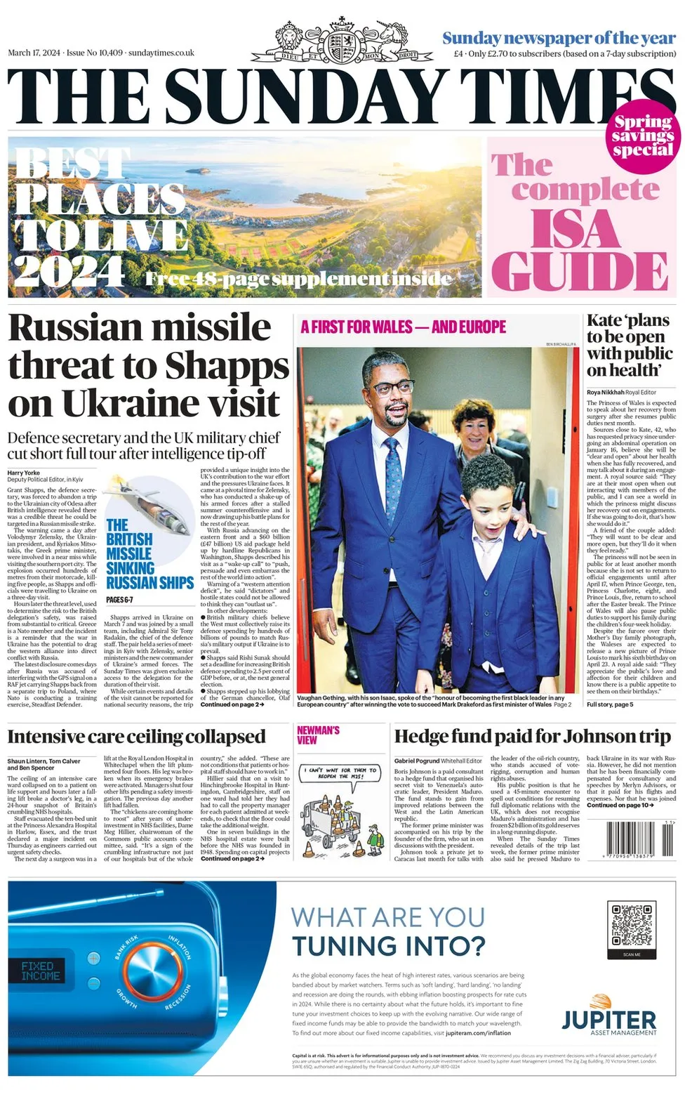 The Sunday Times - Russian missile threat to Shapps on Ukraine visit 