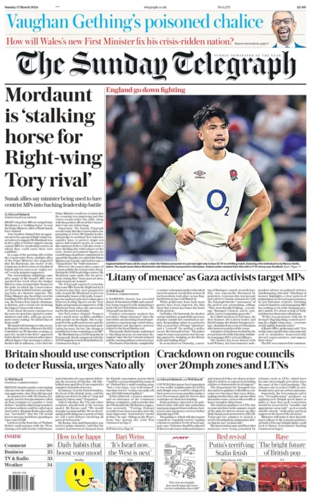 The Sunday Telegraph – Mordaunt is ‘stalking horse for right-wing Tory rival’