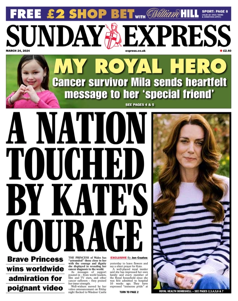 Sunday Express -A Nation touched by Kate's courage