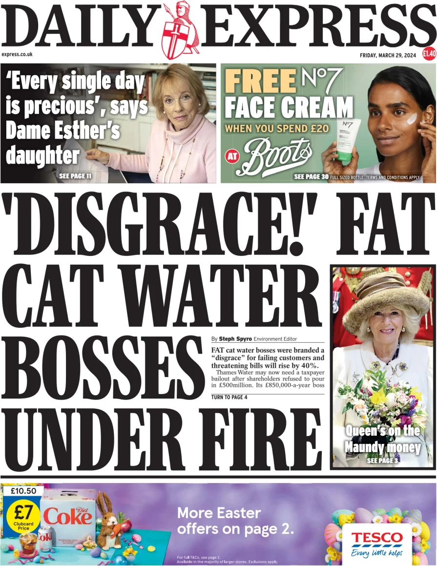 Daily Express - ‘Disgrace’ fat cat water bosses under fire 