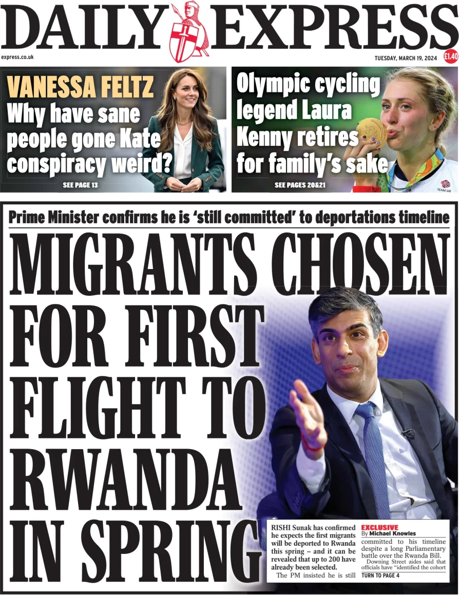 Daily Express - Migrants chosen for first flight to Rwanda in Spring