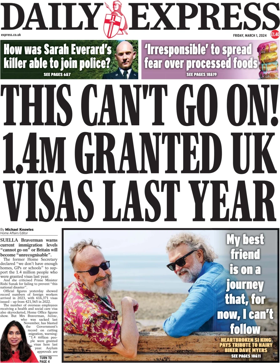 Daily Express - This can’t go on! 1.4m granted UK visas last year