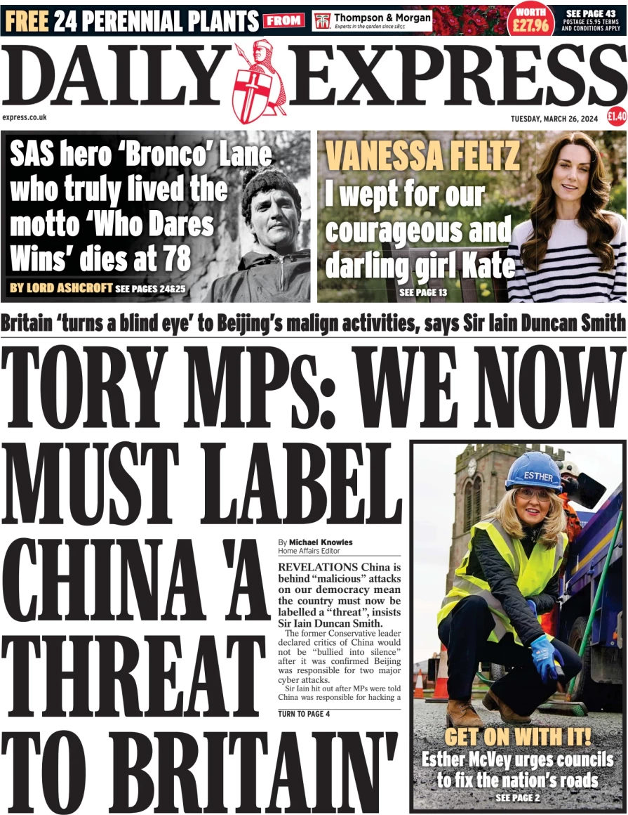 Daily Express - Tory MPs: We must now label China a threat to Britain 